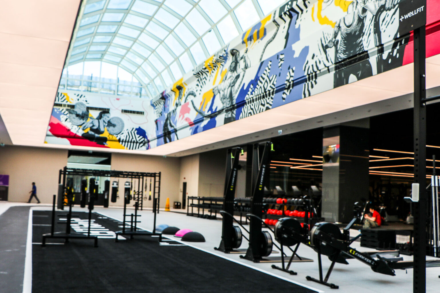 Wide view across the Wellfit fitness facility in Dubai